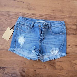 Fashion Nova Medium Wash Distressed Denim Shorts - Size M